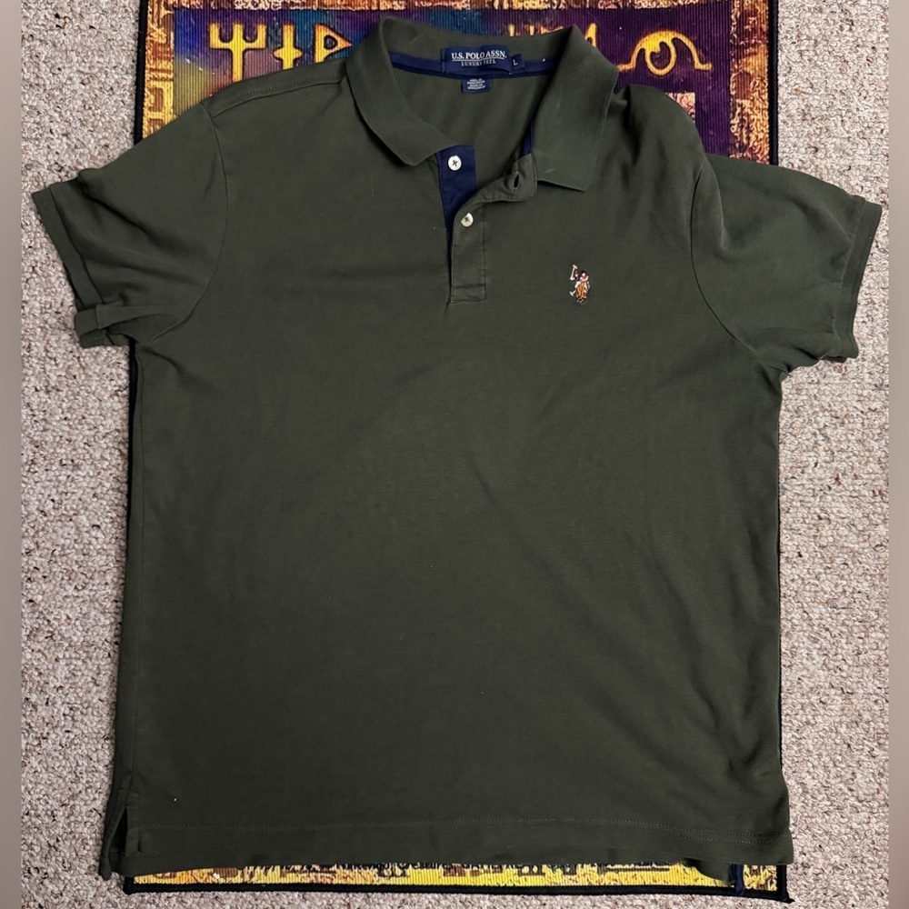 U.S. Polo Assn. Men's Olive Polo Shirt with Colored Ponie and Jockey